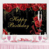 Roter Rosen Hoch Hacke Glas Glücklich Geburtstag Hintergrund